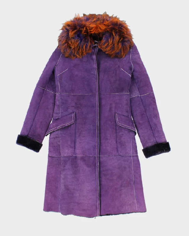 Vintage Y2k 00s Purple Suede Coat - S Hooded Jacket Zipper Jacket Button Jacket