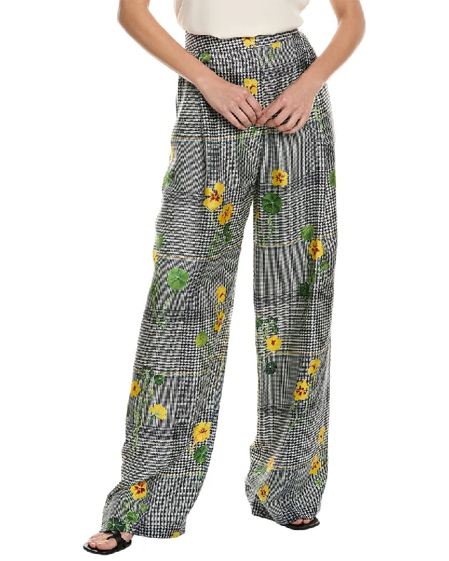Oscar de la Renta Wide Leg Silk Trouser Trousers Flared Retro