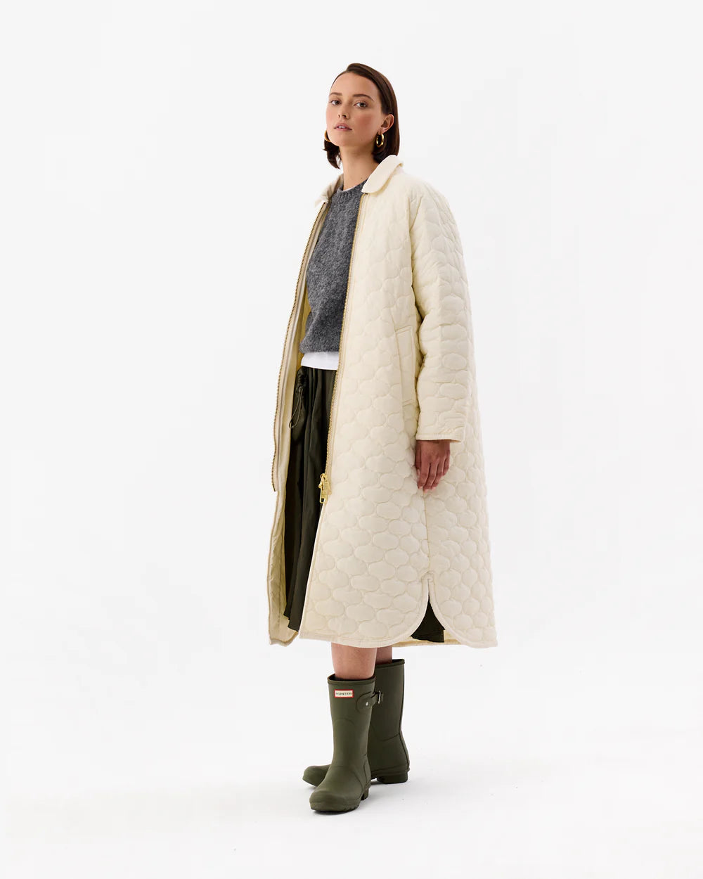 Fionn Long Quilted Coat Antique White Quilted Jacket Anorak Windbreaker