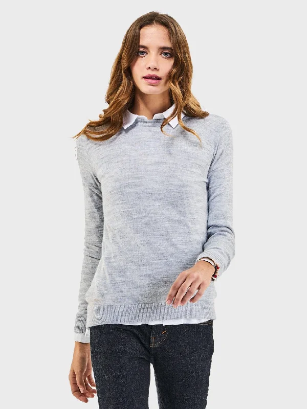 Ladies' Melange Crewneck Sweater - Heather Grey Fitted Slim Tailored