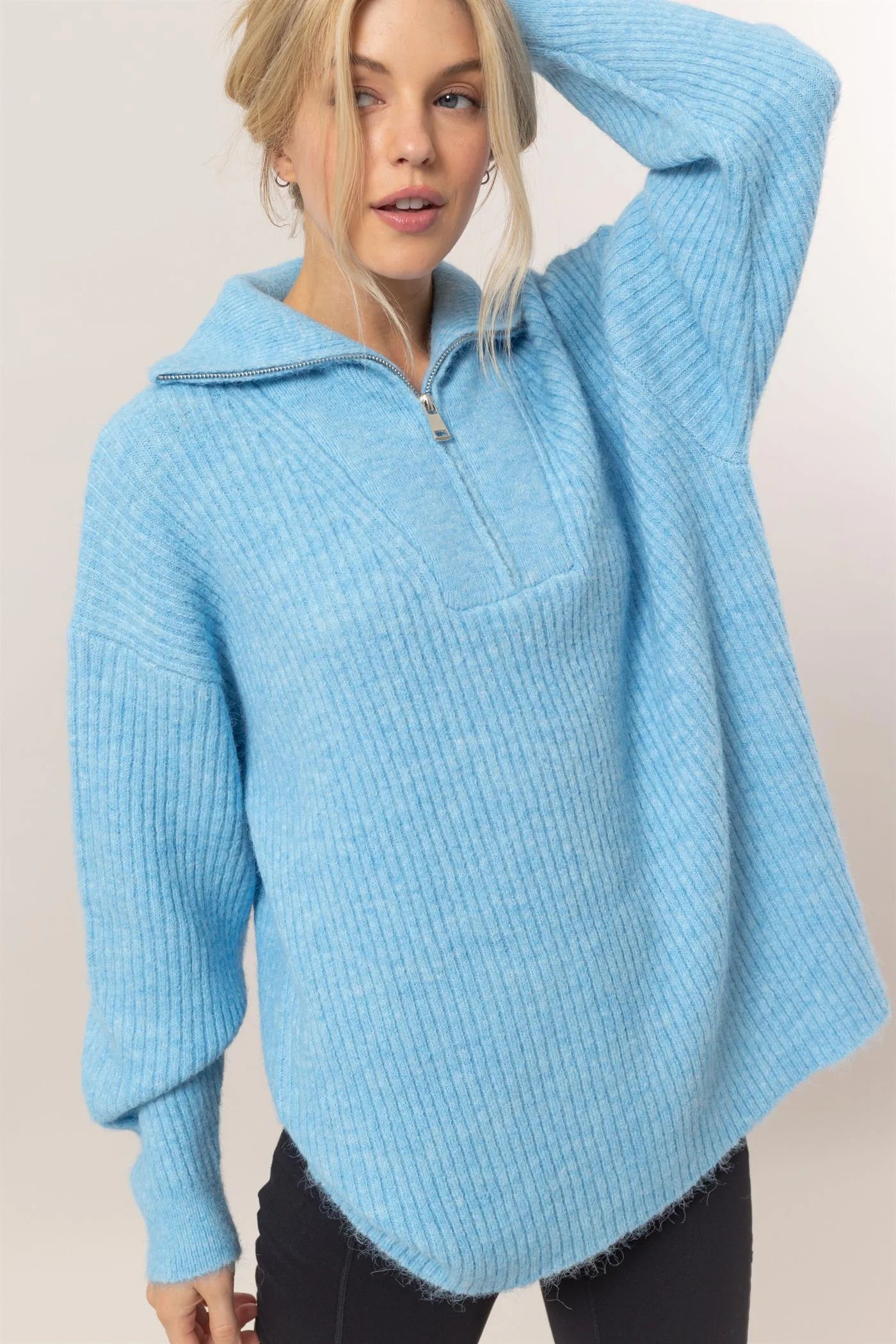 On Clouds Blue Half Zip Sweater Polka Dot Checkered Tartan