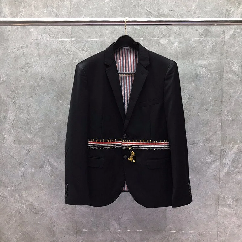 TB THOM Male Suit Autunm Winter Brand Man Jacket Calssic Solid Blazer RWB Belt With Pin Casual Formal  TB Suit Women's Trendy Jacket