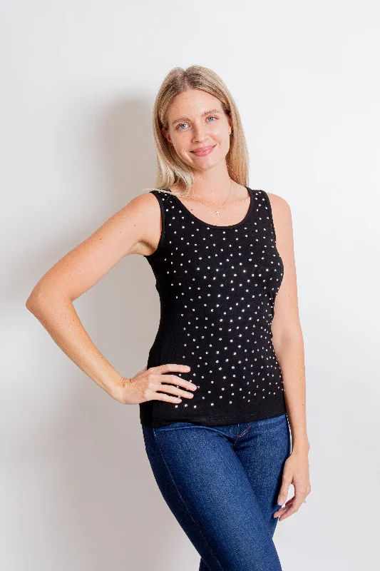 "Silva" Silver Rhinestone Tank sheer tank top