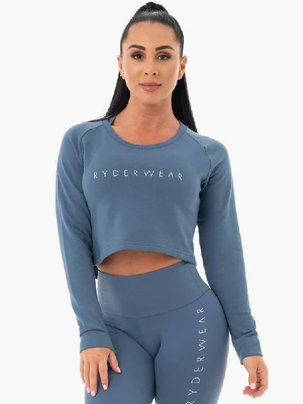 Ryderwear | Staples Cropped Sweater - Steel Blue Turtle Neck Boat Neck Asymmetrical Neck