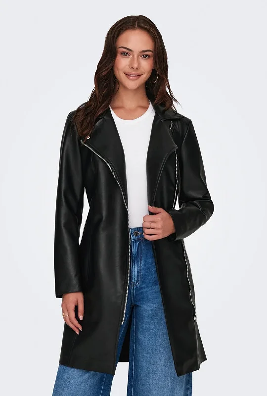 JDY ETTA LONG FAUX LEATHER COAT Rayon Velvet Corduroy