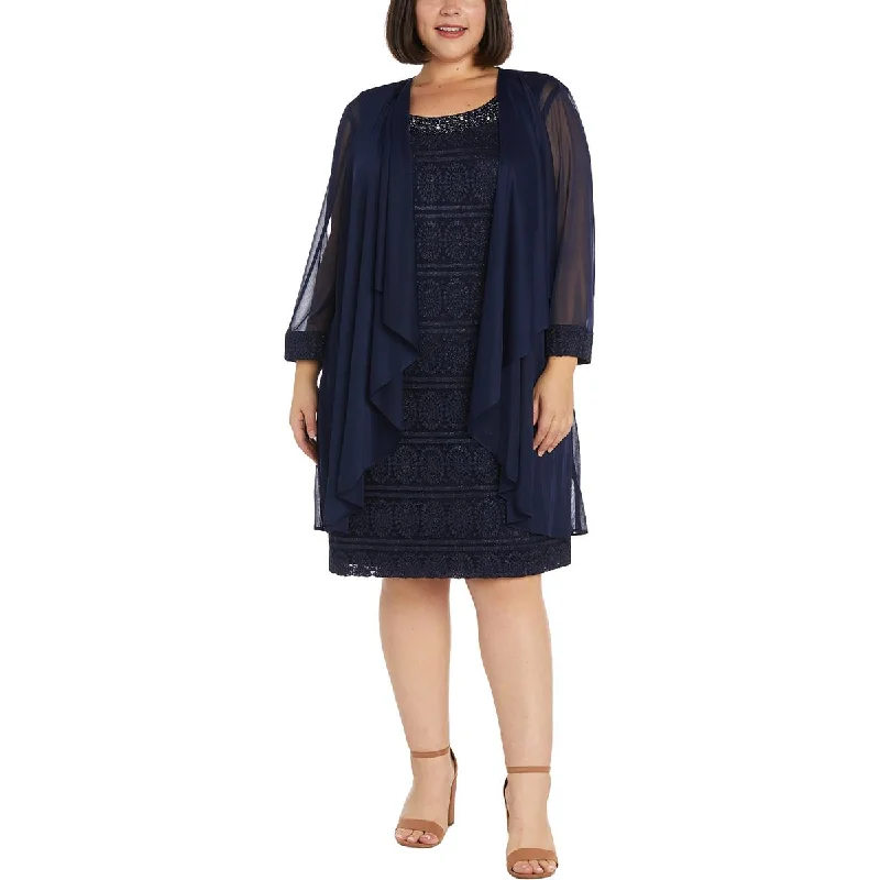 R&M Richards Womens Plus Mesh Lace Trim Duster Blazer Women's Boutique Jacket