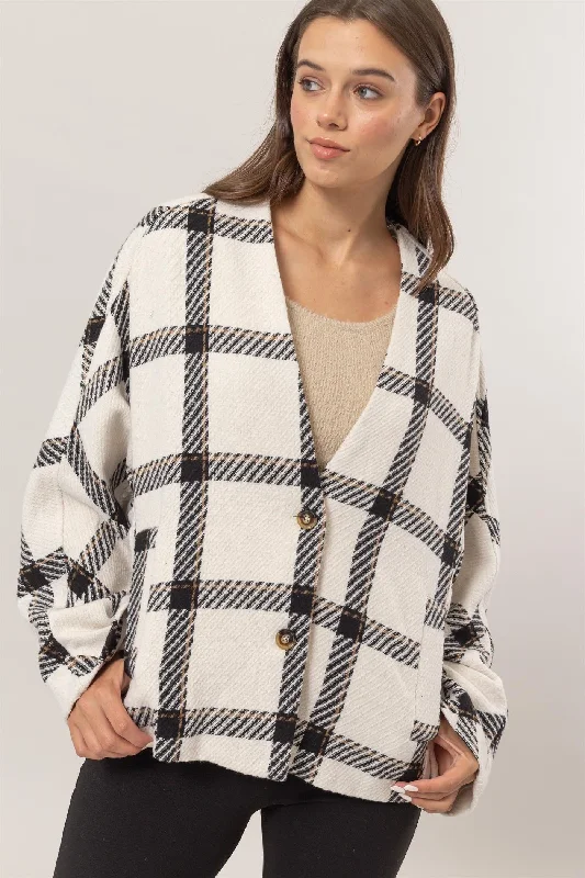 Hazel Blues® |  HYFVE Plaid Long Sleeve Jacket with Side Slit Pockets Wool Jacket Cashmere Jacket Tweed Jacket