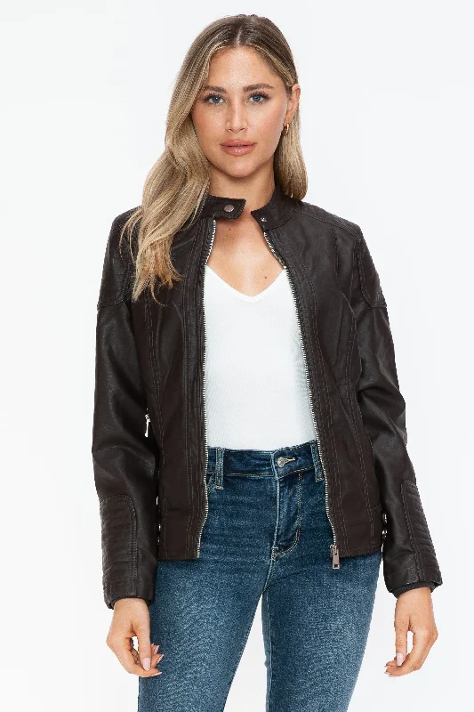 Hazel Blues® |  Snobbish Faux Leather Biker Jacket with Side Zip Pockets Front Pockets Side Pockets Patch Pockets