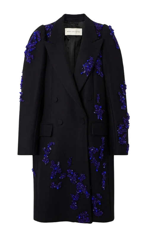 Rinky Embroidered Wool-Blend Cocoon Coat Wool Cashmere Tweed
