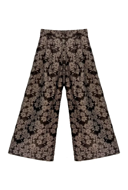Wide Leg Trousers - Chocolate Jacquard Trousers Chinos Classic