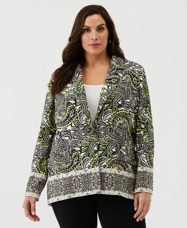 Plus Size Unlined Paisley Print Single Breasted Blazer Women's Luxurious Suit