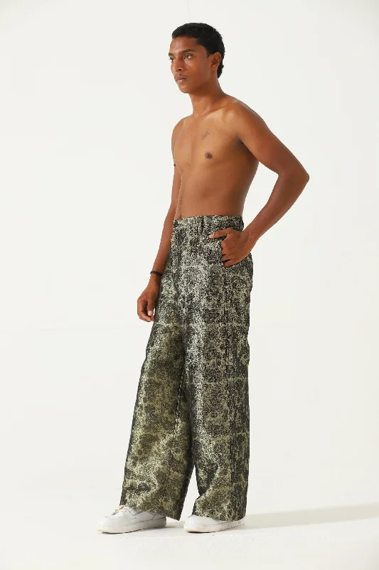 "CHAMAK" HANDWOVEN JACQUARD TROUSERS High Waist Slim Fit Ankle Length