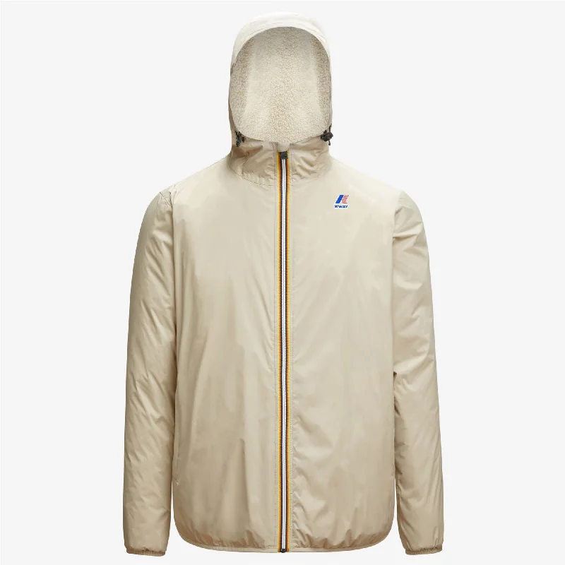Claude Orsetto - Unisex Sherpa Lined Waterproof Full Zip Rain Jacket in Beige Grey Elasticated Jacket Padded Jacket Insulated Jacket