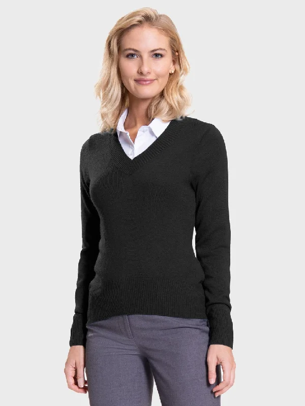 Ladies' Favorite V-Neck Sweater - Black Transparent Opaque Sheer