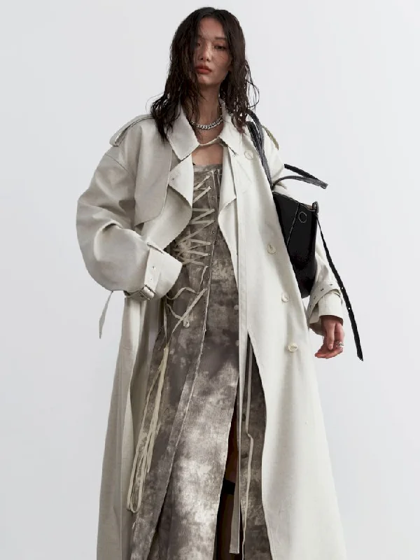 Tie Trim Genderless Long Trench Coat【s0000007269】 Turtleneck Wrap Cape