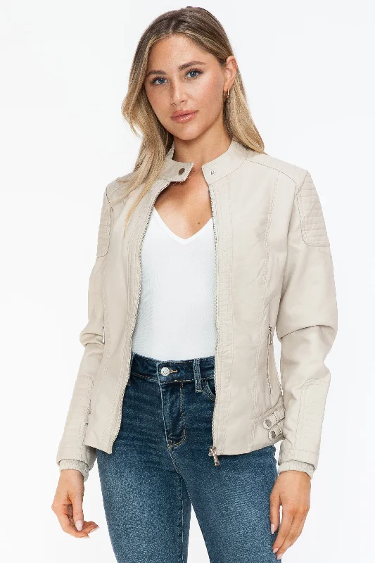 Hazel Blues® |  Snobbish Faux Leather Biker Jacket with Side Zip Pockets Welt Pockets Slit Pockets Flap Pockets