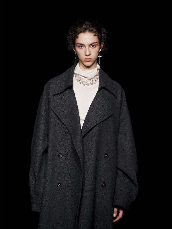 Patterned Herringbone Tweed Long Coat【s0000005466】 Hook-and-Loop Buckled Tied