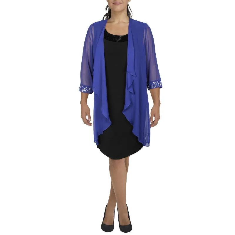 Ignite Evenings Womens Chiffon Embellished Duster Blazer Women's Handmade Blazer