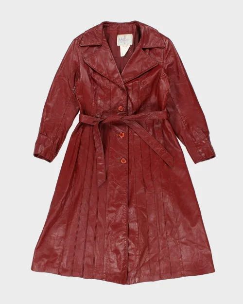 Vintage 90's Double Breasted Red Leather Trench Coat - M Buttoned Toggled Snapped