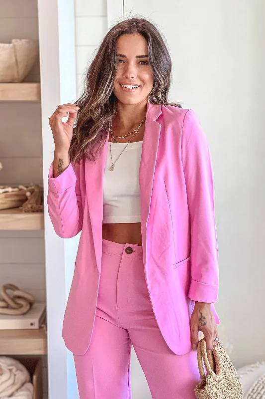 Pink Oversized Blazer Women's Leather Blazer