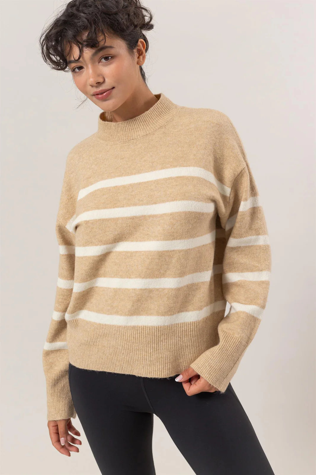 Timeless Stripes Taupe Sweater Mesh Blend Leather Blend Suede Blend