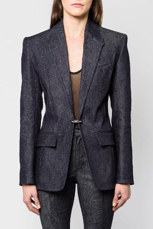 Mugler Stretch Raw Denim Blazer SS25 Women's Custom Jacket