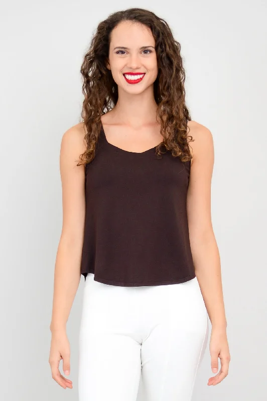 Ritzy Tank, Coffee, Bamboo flirty tank top