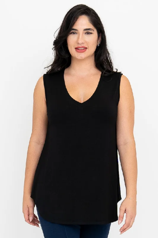 Jackie Tank, Black, Bamboo low neck tank