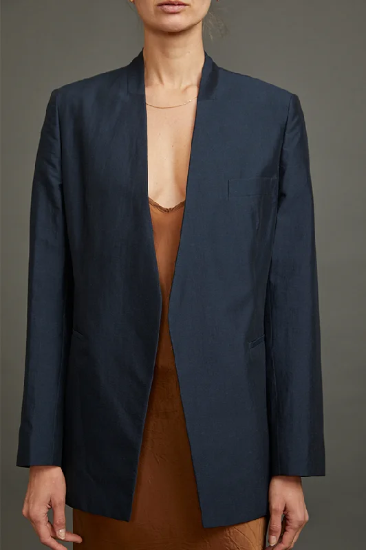 Jakari Standing Collar Suit Jacket In Navy Faux Fur Jacket Real Fur Jacket Shearling Jacket