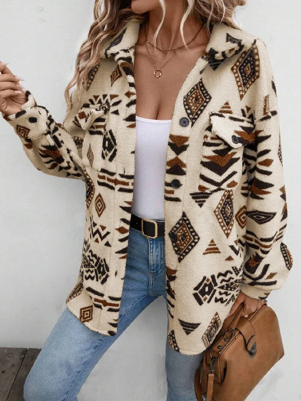 Hazel Blues® |  Geometric Button Up Dropped Shoulder Jacket Notch Collar Peter Pan Collar Cowl Neck
