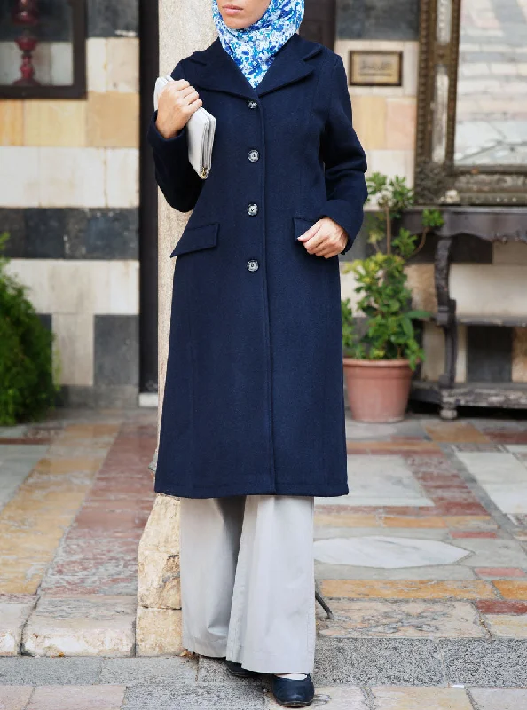 Lapeled Wool Coat Tie-Waist Belted Drawstring