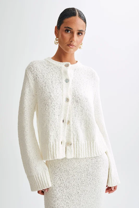 Moira Oversized Boucle Cardigan - White Chenille Blend Fleece Blend Nylon Blend