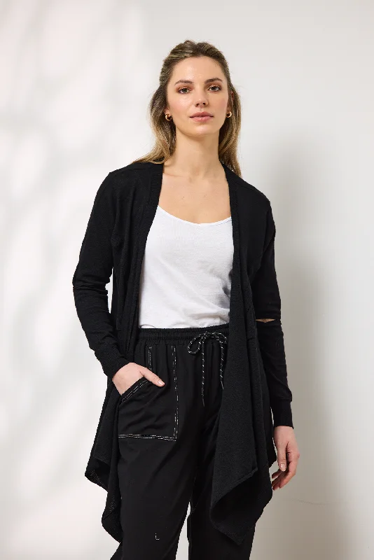 LUNA SPLIT CARDIGAN Denim Fabric Leather Fabric Suede Fabric