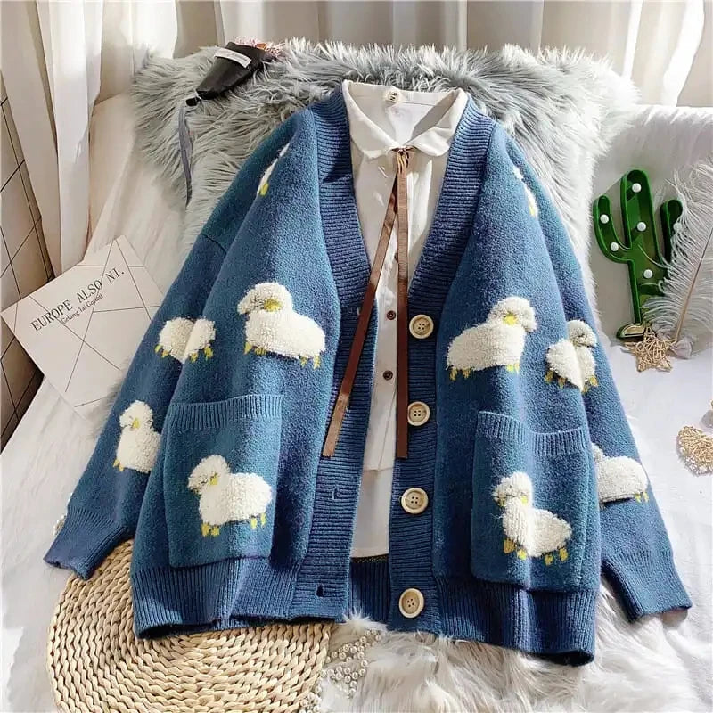 Fluffy Sheep Thick Sweater Cardigan Zippered Buttoned Snapped