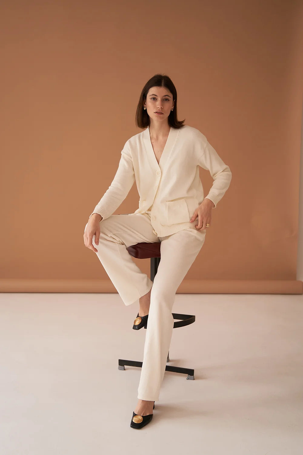 Ivory Cotton Cashmere Trousers Trousers Mesh Breathable
