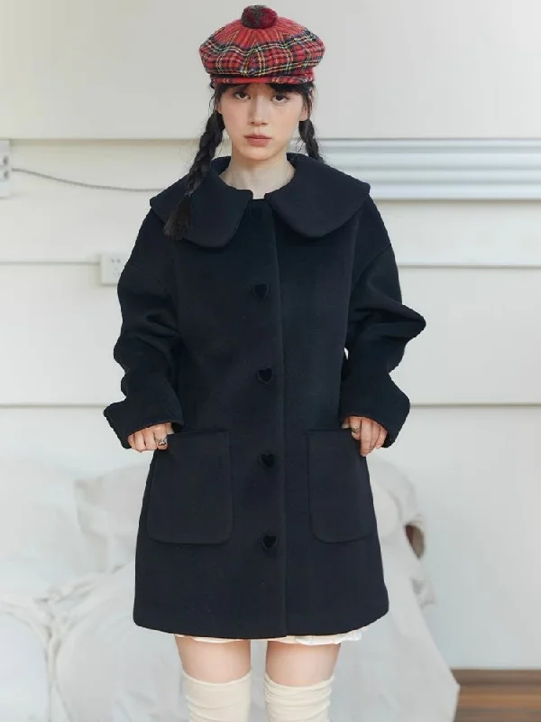 Tweed Silhouette Love Button Coat【s0000004619】 Hook-and-Loop Buckled Tied