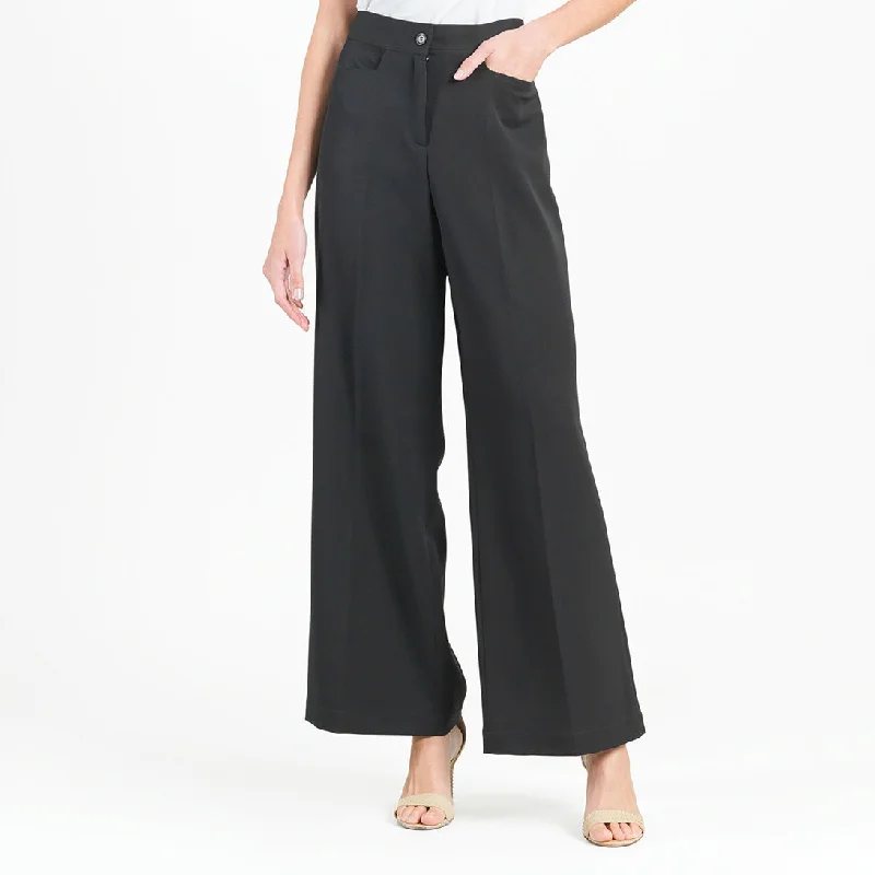 Woven Twill - Zip Closure Wide Leg Pocket Trouser - Black - Final Sale! Trousers Exclusive Limited