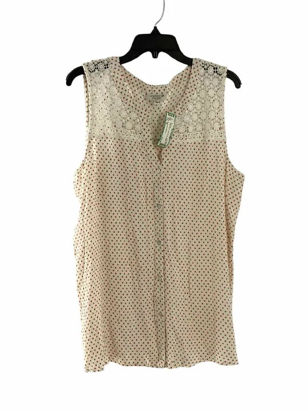 Studio B by Bobeau Size XL White Orange Squares lace detail Tank Top metallic tank top