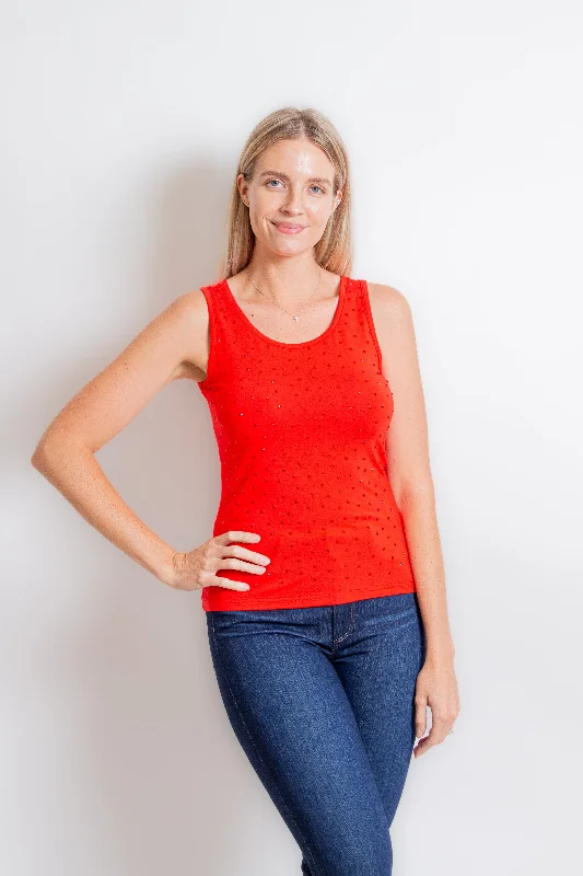 "Jade" Red Rhinestone Tank soft tank top