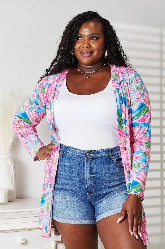 Double Take Floral Open Front Long Sleeve Cardigan Beaded Cardigan Sequined Faux Fur