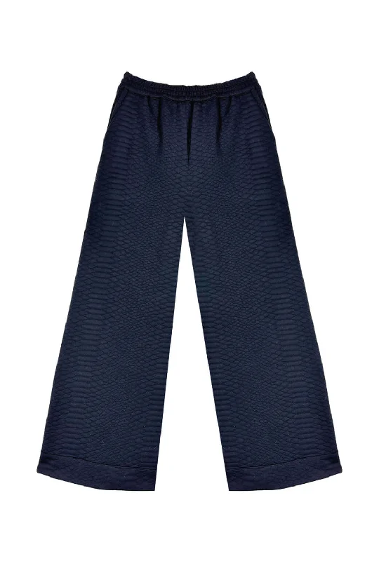 Wide Leg Knit Trouser - Black Python Knit Trousers Bootcut Casual