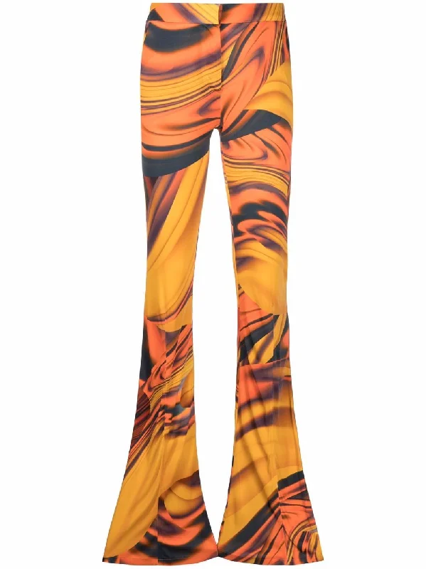ABSTRACT-PRINT FLARED TROUSERS 317 ORN DES Trousers Occasion Special