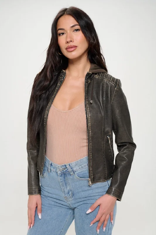 Hazel Blues® |  Coalition LA Zip Up Hooded Jacket Faux Fur Fabric Real Fur Fabric Shearling Fabric