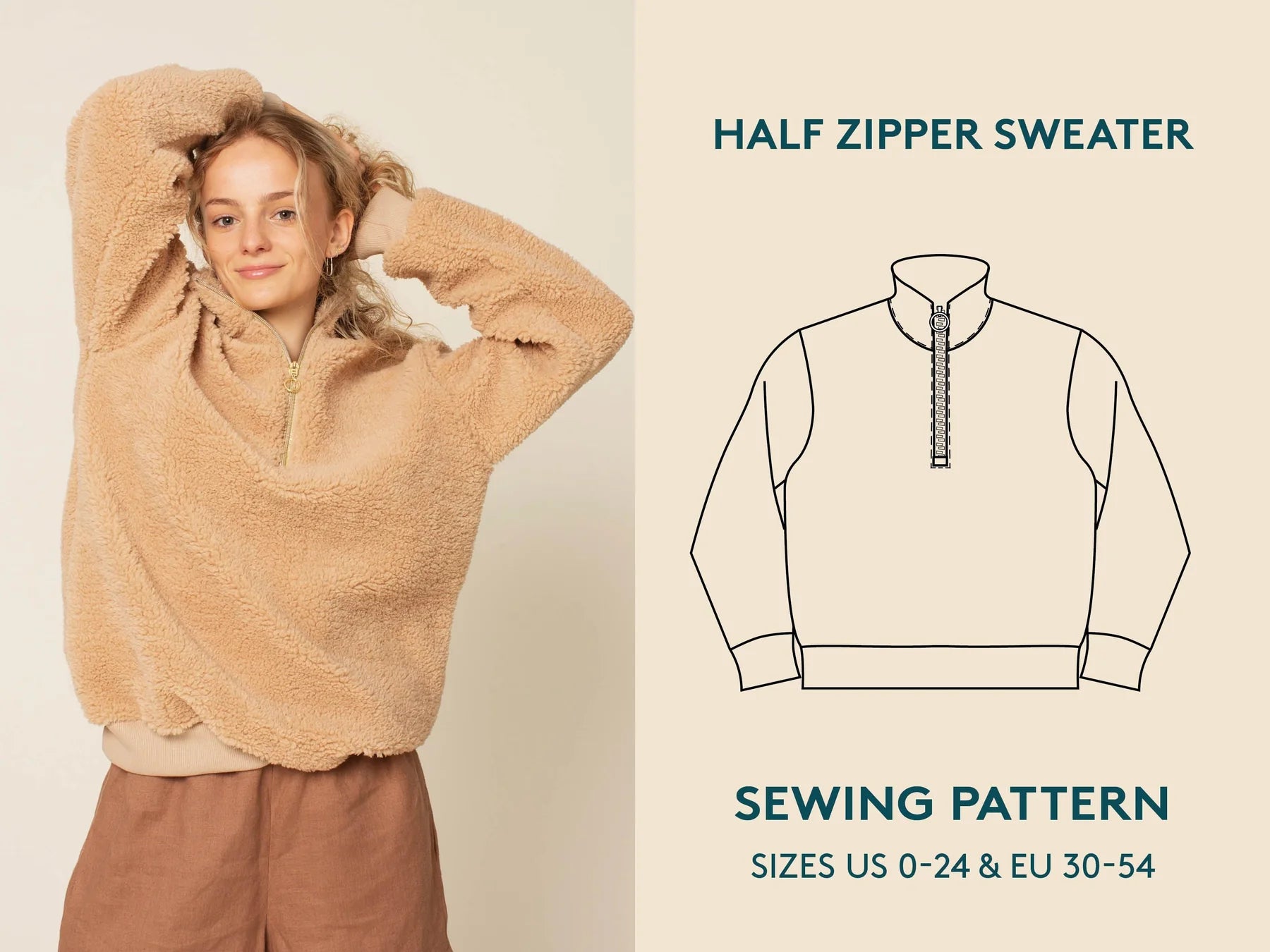 Half Zipper Sweater - Sewing Pattern | Wardrobe By Me Graphic Sweater Embroidered Appliqued