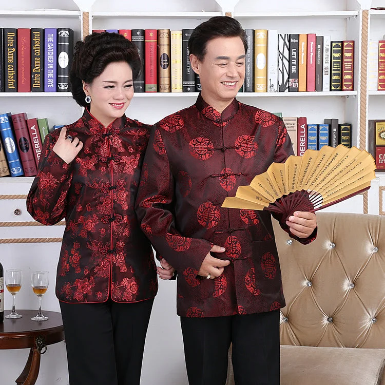 Brocade Parent's Birthday Matching Couple Traditional Chinese Jackets Knit Fabric Woven Fabric Fleece Fabric Brocade Parent's Birthday Matching Couple Traditional Chinese Jackets Knit Fabric Woven Fabric Fleece Fabric