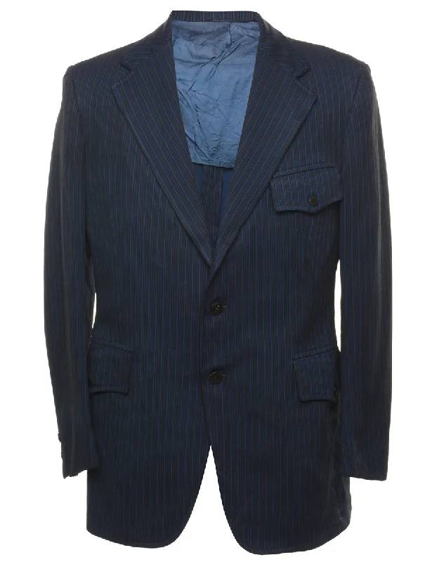 Navy Striped Classic Blazer - M Women's Handmade Blazer