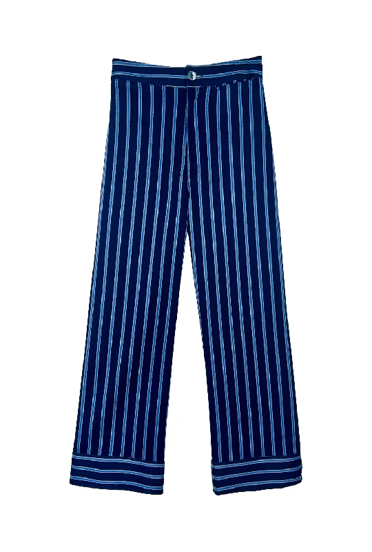 Buru x Jaimie Dewberry Flat Front Trousers - Blue Stripe Trousers Canvas Durable