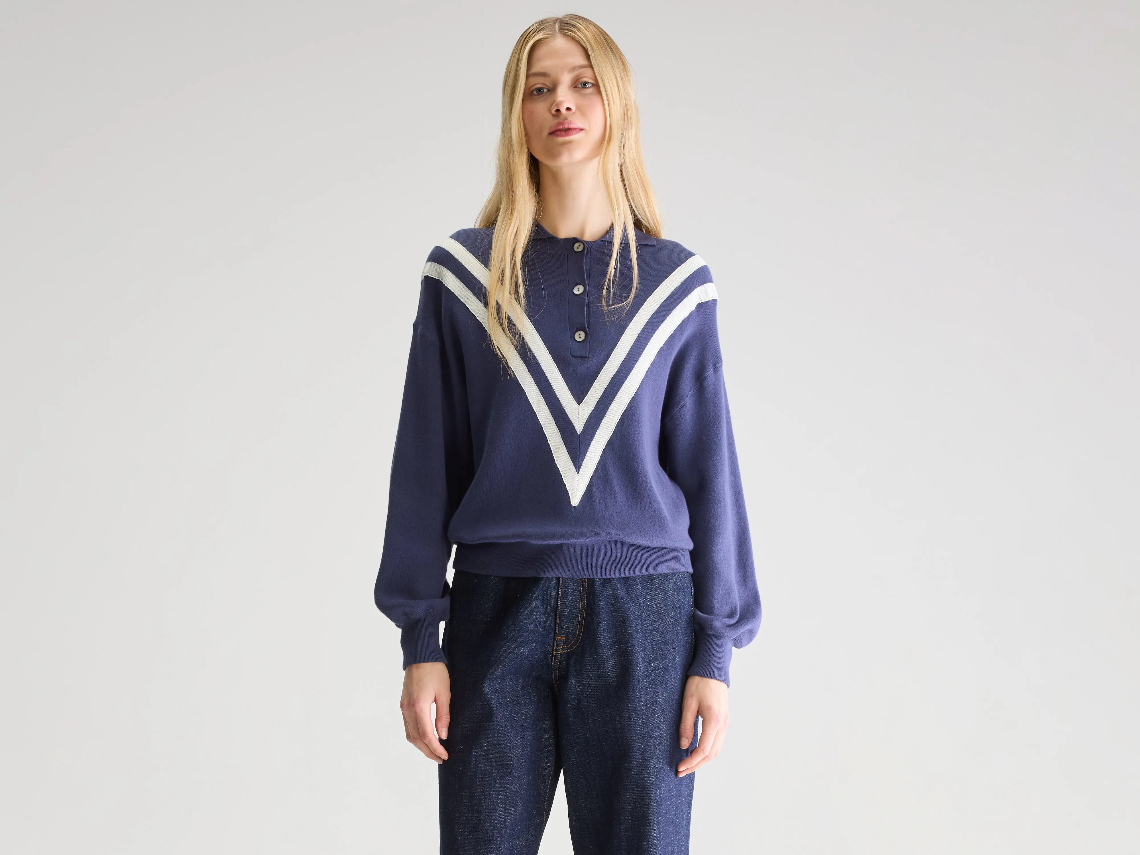 Angvel polo-neck sweater (251 / W / BLUE NIGHTS) Chenille Brocade Lace
