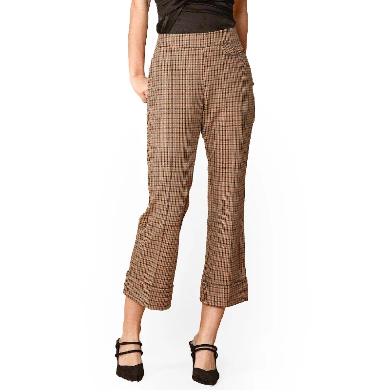 Women's Wide Cuff Trouser in Peach Gingham Trousers trendy modern