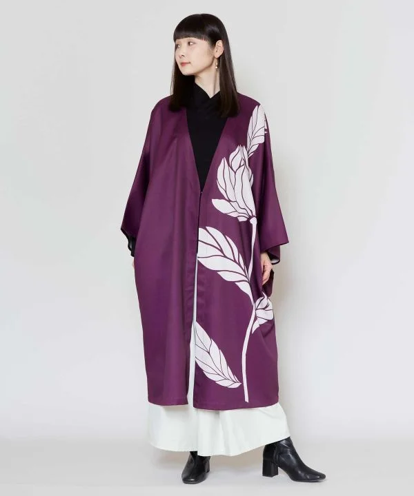 ICHIRIN NO HANA - Long Haori Cardigan Solid Color Striped Floral Print